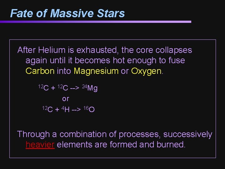 Fate of Massive Stars After Helium is exhausted, the core collapses again until it