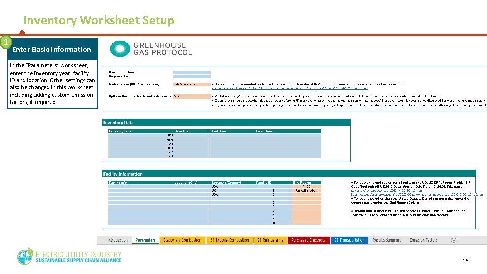 Inventory Worksheet Setup 1 Enter Basic Information In the “Parameters” worksheet, enter the inventory