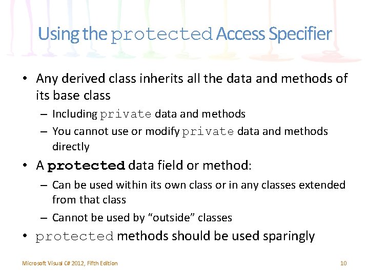 Using the protected Access Specifier • Any derived class inherits all the data and