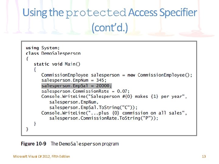 Using the protected Access Specifier (cont’d. ) Microsoft Visual C# 2012, Fifth Edition 13