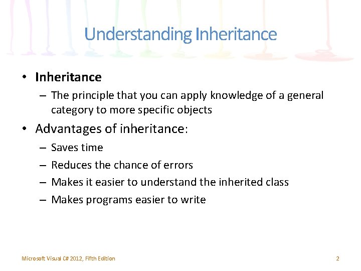 Understanding Inheritance • Inheritance – The principle that you can apply knowledge of a