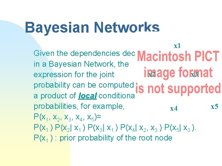 Bayesian Networks x 1 Given the dependencies declared in a Bayesian Network, the x