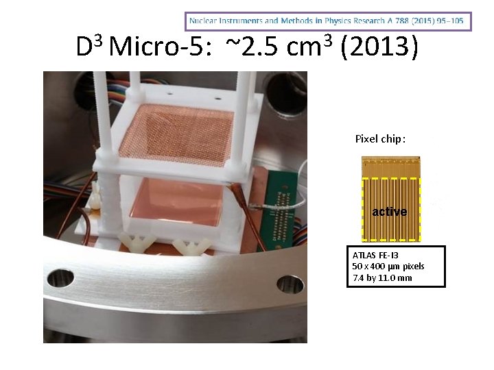 D 3 Micro-5: ~2. 5 cm 3 (2013) Pixel chip: active ATLAS FE-I 3