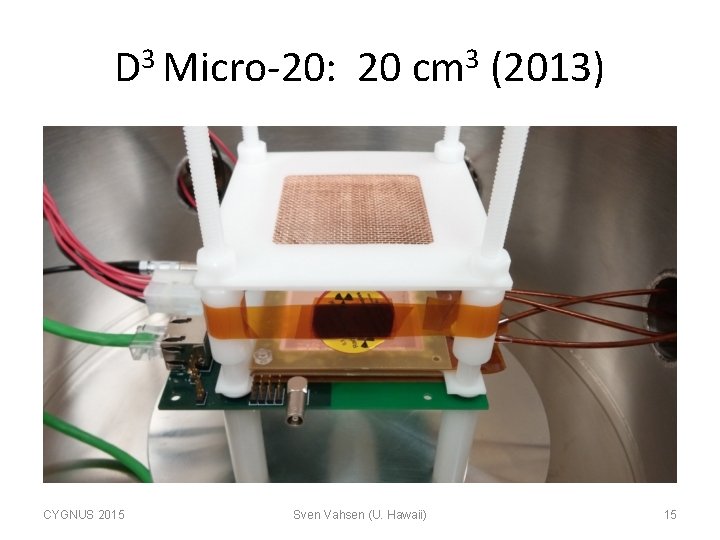 D 3 Micro-20: 20 cm 3 (2013) CYGNUS 2015 Sven Vahsen (U. Hawaii) 15