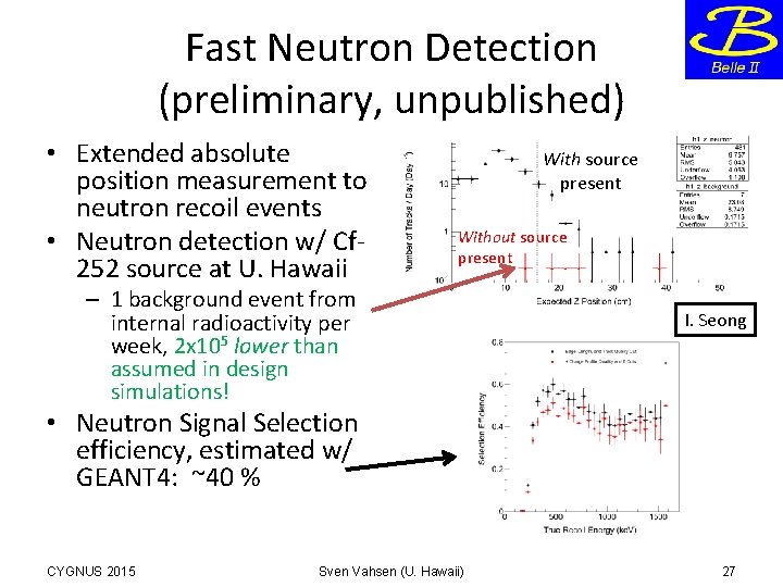 Fast Neutron Detection (preliminary, unpublished) • Extended absolute position measurement to neutron recoil events