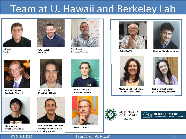 Team at U. Hawaii and Berkeley Lab Peter Lewis Postdoc John Kadyk Michael Hedges