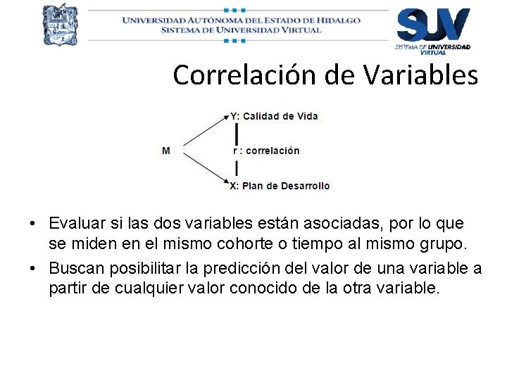 Correlación de Variables • Evaluar si las dos variables están asociadas, por lo que