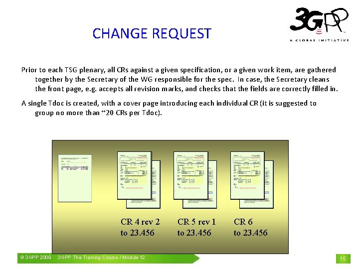 CHANGE REQUEST Prior to each TSG plenary, all CRs against a given specification, or