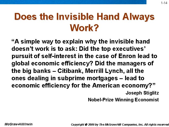 1 -14 Does the Invisible Hand Always Work? “A simple way to explain why