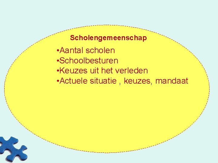 Scholengemeenschap • Aantal scholen • Schoolbesturen • Keuzes uit het verleden • Actuele situatie