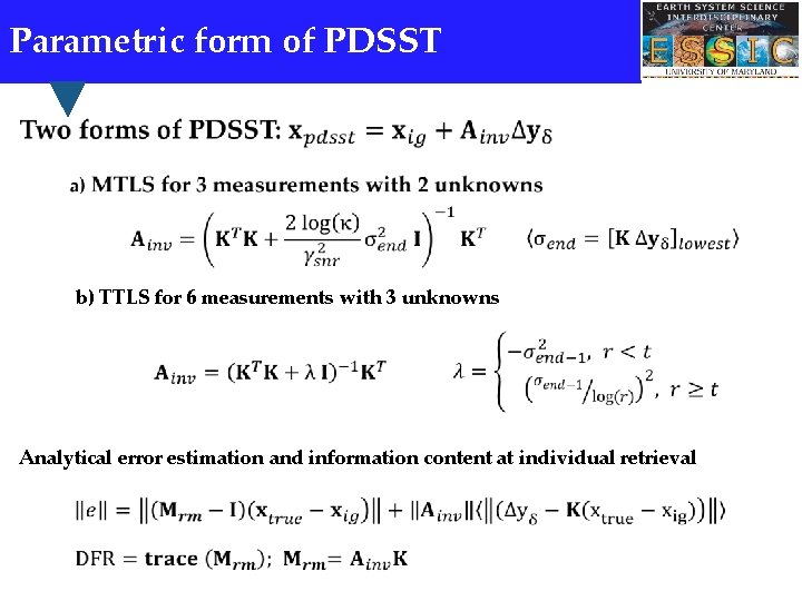 Parametric form of PDSST b) TTLS for 6 measurements with 3 unknowns Analytical error