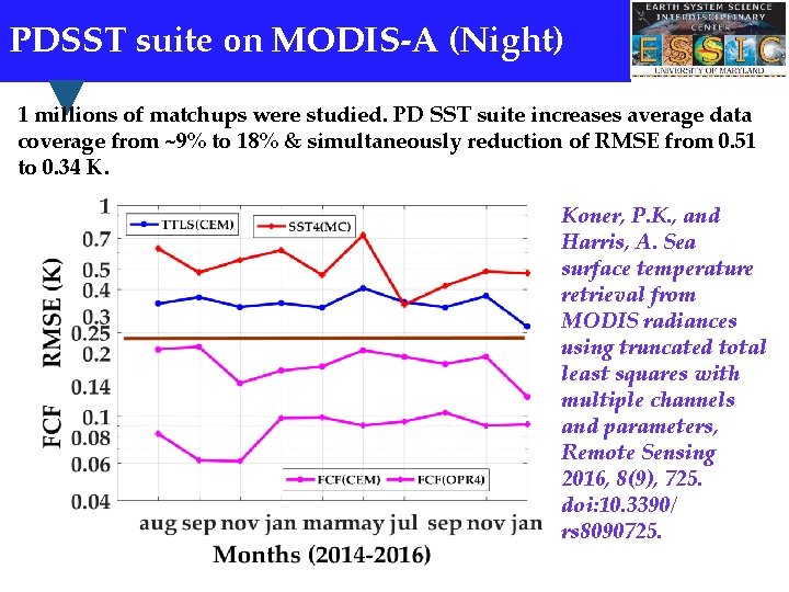 PDSST suite on MODIS-A (Night) 1 millions of matchups were studied. PD SST suite