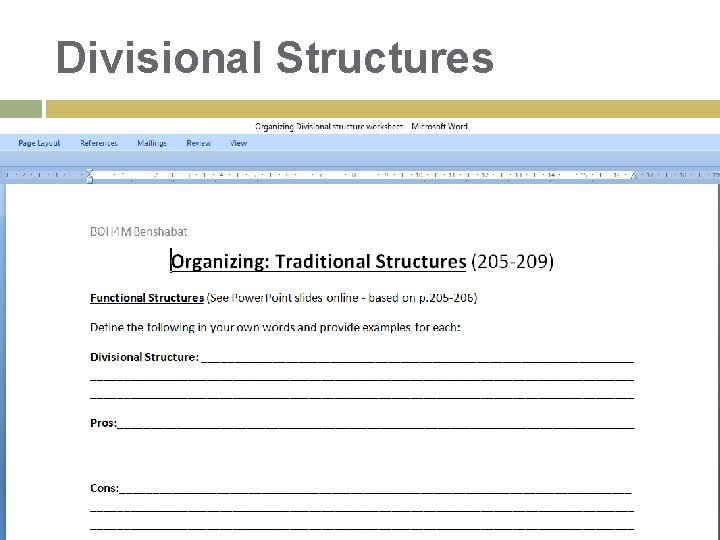 Divisional Structures Divisional Structures