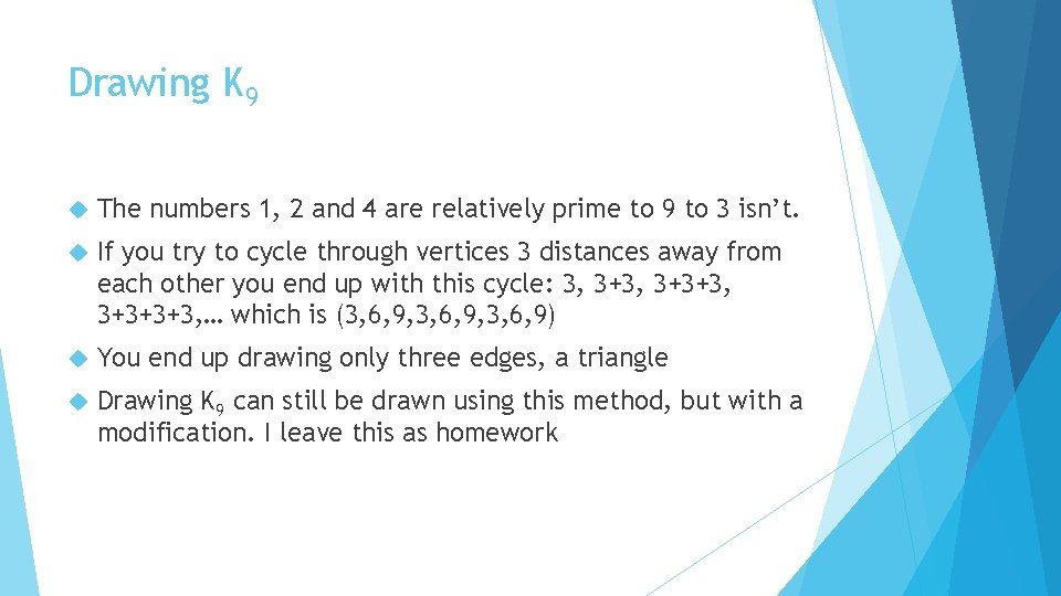 Drawing K 9 The numbers 1, 2 and 4 are relatively prime to 9