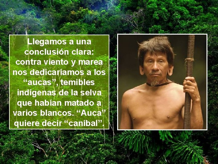 Llegamos a una conclusión clara: contra viento y marea nos dedicaríamos a los “aucas”,
