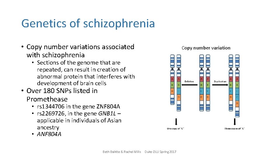 Genetics of schizophrenia • Copy number variations associated with schizophrenia Copy number variation •