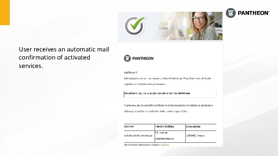 User receives an automatic mail confirmation of activated services. User receives an automatic mail confirmation of activated services.