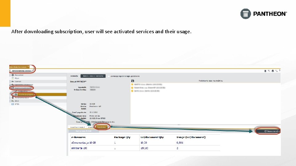 After downloading subscription, user will see activated services and their usage. After downloading subscription, user will see activated services and their usage.