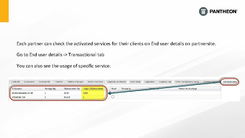 Each partner can check the activated services for their clients on End user details Each partner can check the activated services for their clients on End user details