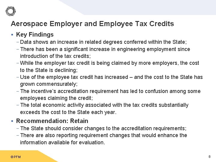 Aerospace Employer and Employee Tax Credits § Key Findings - Data shows an increase
