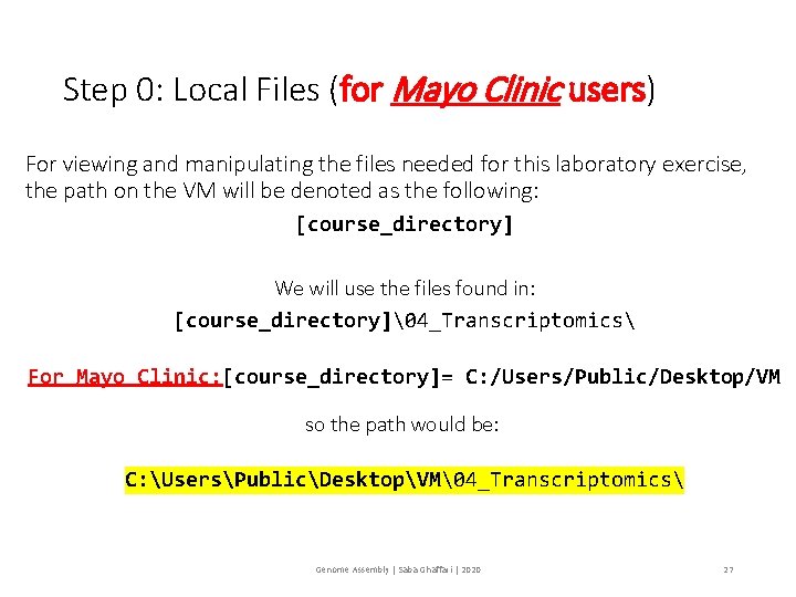 Step 0: Local Files (for Mayo Clinic users) For viewing and manipulating the files