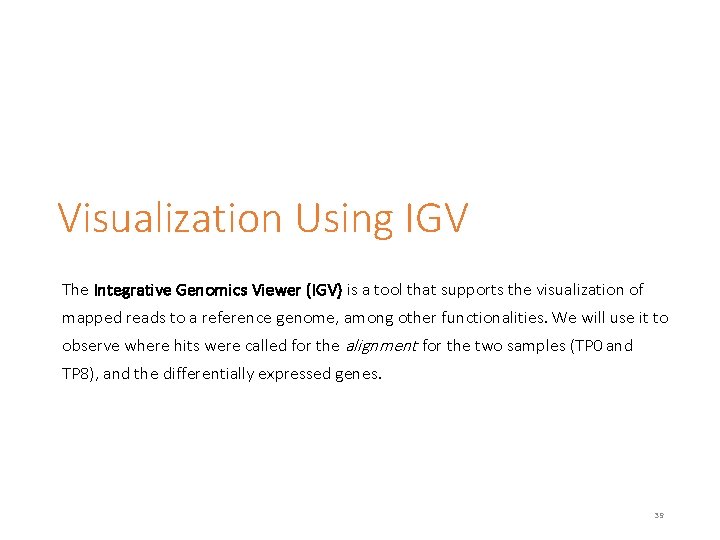 Visualization Using IGV The Integrative Genomics Viewer (IGV) is a tool that supports the