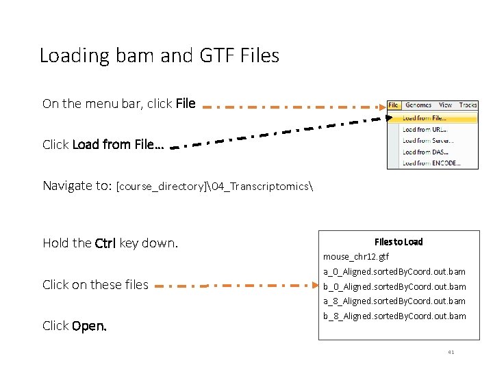 Loading bam and GTF Files On the menu bar, click File Click Load from