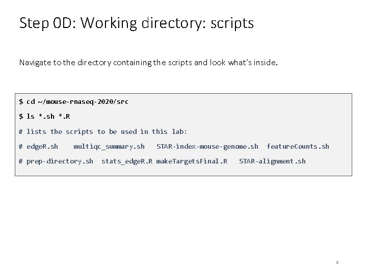 Step 0 D: Working directory: scripts Navigate to the directory containing the scripts and