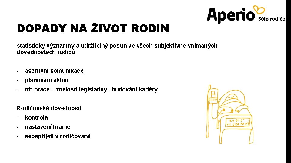 DOPADY NA ŽIVOT RODIN statisticky významný a udržitelný posun ve všech subjektivně vnímaných dovednostech