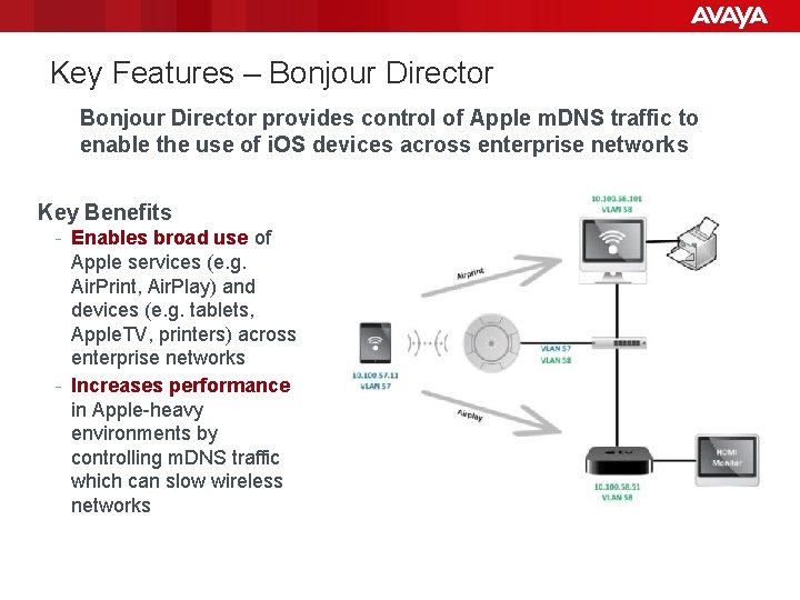 Key Features – Bonjour Director provides control of Apple m. DNS traffic to enable