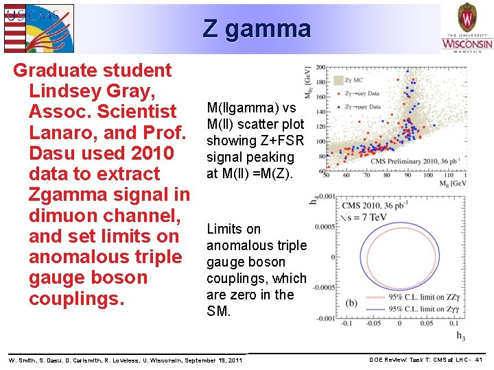 Z gamma Graduate student Lindsey Gray, Assoc. Scientist Lanaro, and Prof. Dasu used 2010