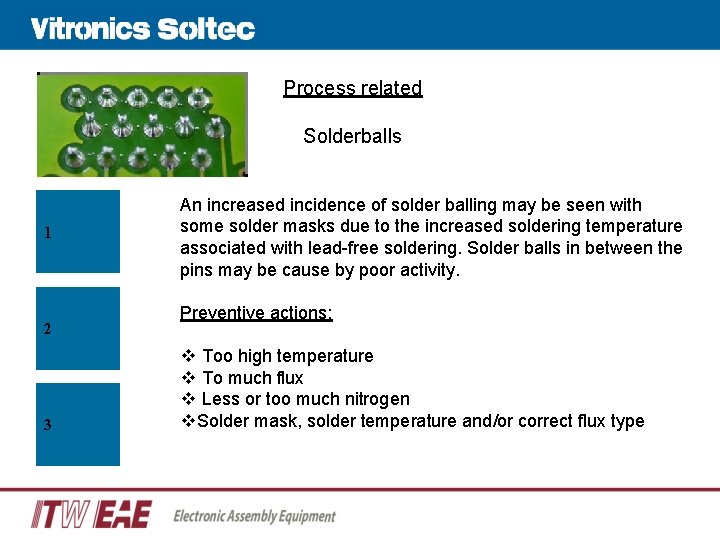 Process related Solderballs 1 2 3 An increased incidence of solder balling may be Process related Solderballs 1 2 3 An increased incidence of solder balling may be