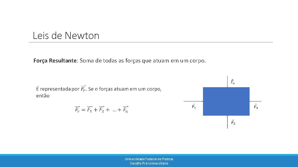 Leis de Newton Força Resultante: Soma de todas as forças que atuam em um