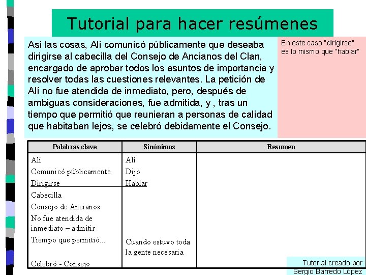 Tutorial para hacer resúmenes Así las cosas, Alí comunicó públicamente que deseaba dirigirse al