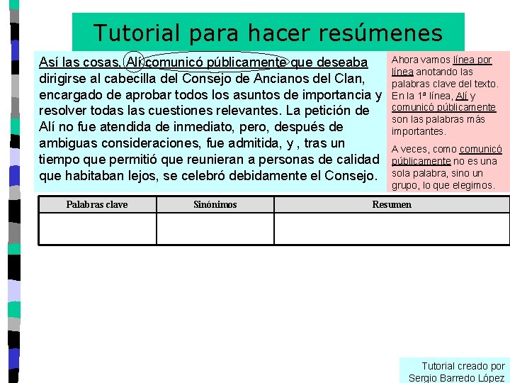 Tutorial para hacer resúmenes Así las cosas, Alí comunicó públicamente que deseaba dirigirse al