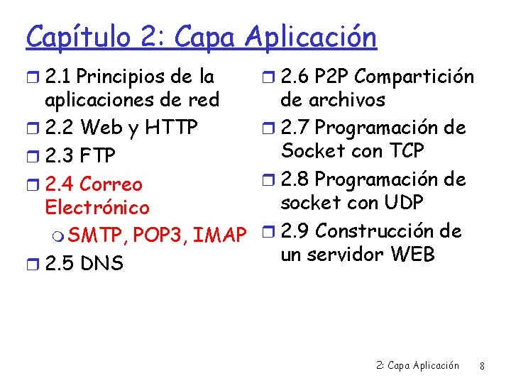 Capítulo 2: Capa Aplicación 2. 1 Principios de la 2. 6 P 2 P