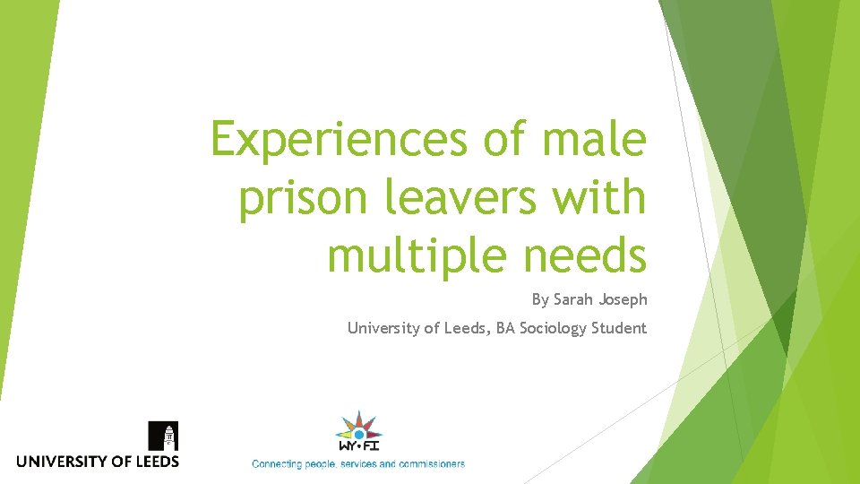 Experiences of male prison leavers with multiple needs By Sarah Joseph University of Leeds,