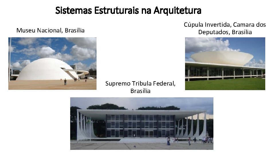 Sistemas Estruturais na Arquitetura Cúpula Invertida, Camara dos Deputados, Brasília Museu Nacional, Brasília Supremo