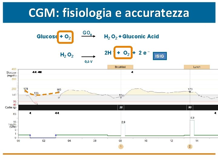 CGM: fisiologia e accuratezza Glucose + O 2 GOx H 2 O 2 +