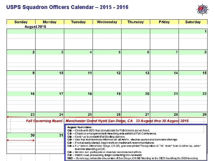 USPS Squadron Officers Calendar – 2015 - 2016 10 USPS Leadership Development Committee 