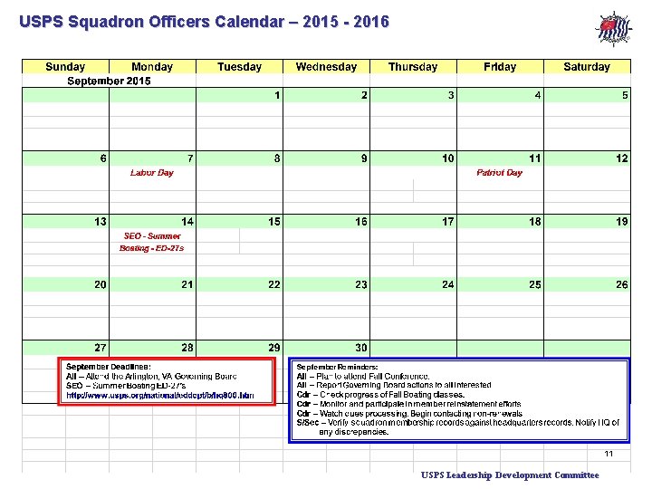 USPS Squadron Officers Calendar – 2015 - 2016 11 USPS Leadership Development Committee 