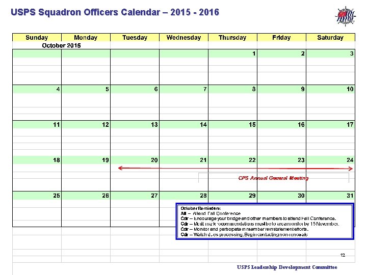 USPS Squadron Officers Calendar – 2015 - 2016 12 USPS Leadership Development Committee 