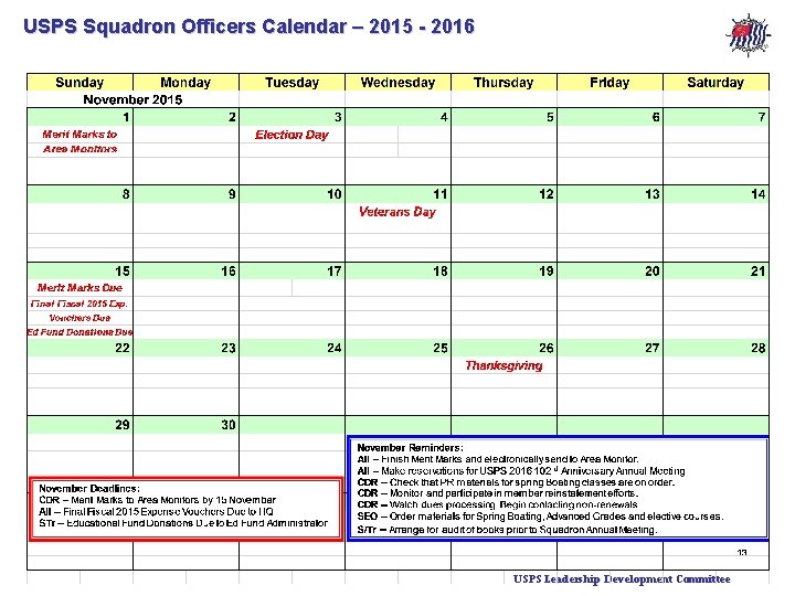 USPS Squadron Officers Calendar – 2015 - 2016 13 USPS Leadership Development Committee 