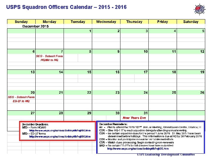 USPS Squadron Officers Calendar – 2015 - 2016 14 USPS Leadership Development Committee 