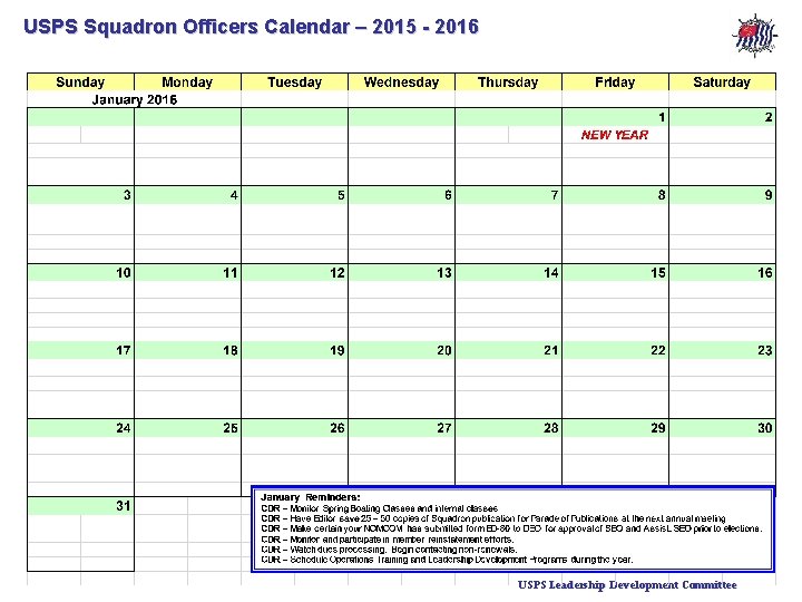 USPS Squadron Officers Calendar – 2015 - 2016 15 USPS Leadership Development Committee 