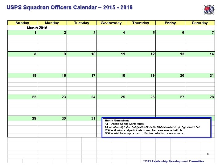 USPS Squadron Officers Calendar – 2015 - 2016 5 USPS Leadership Development Committee 