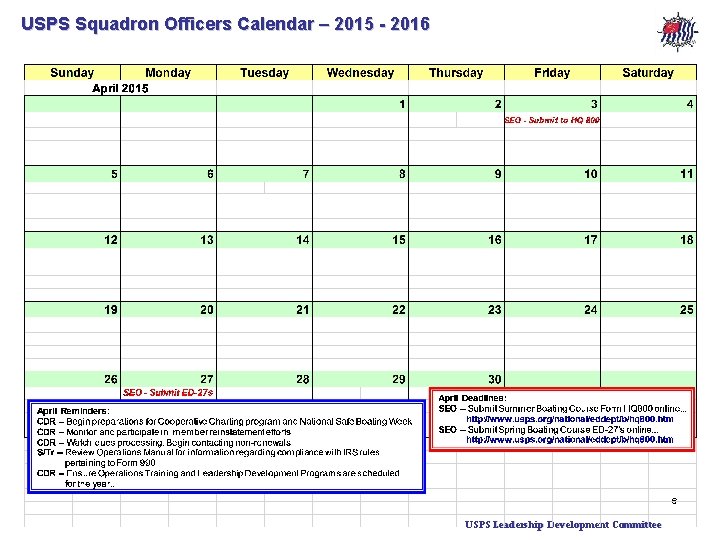 USPS Squadron Officers Calendar – 2015 - 2016 6 USPS Leadership Development Committee 