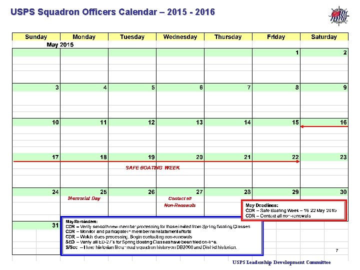USPS Squadron Officers Calendar – 2015 - 2016 7 USPS Leadership Development Committee 