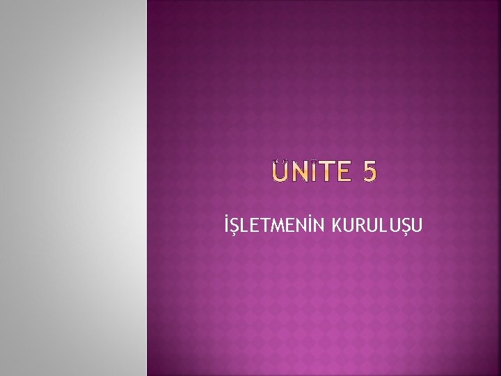 İŞLETMENİN KURULUŞU 