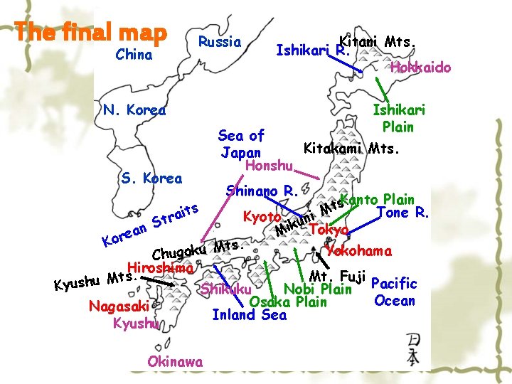 The final map China Russia Kitani Mts. Ishikari R. Hokkaido N. Korea S. Korea